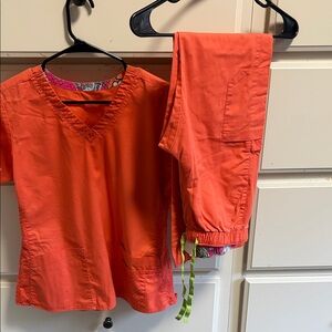 Vera Bradley Orange Scrub Top and Pants Set
